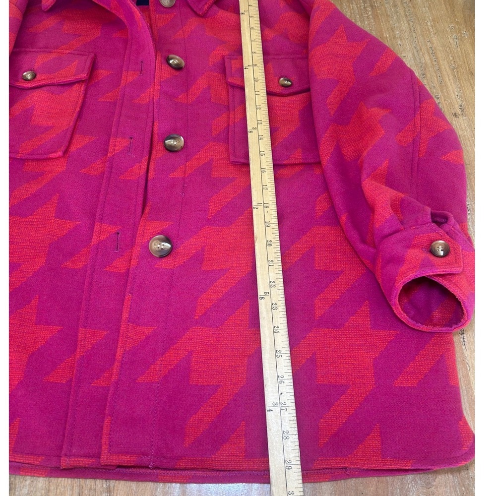 Scoop Pink Orange Houndstooth Shacket Wool Blend Shirt Jacket‎ SS-774B Womens M - Picture 5 of 6